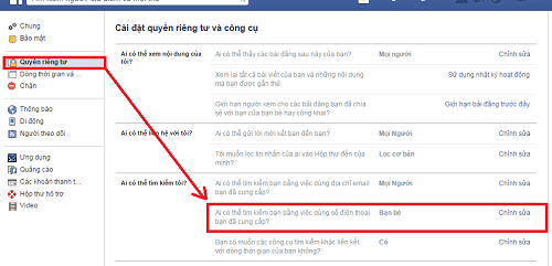 Không cho người khác seach số điện thoại ra Facebook của mình 