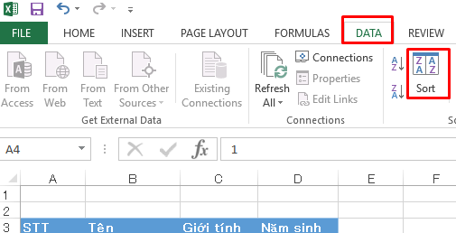 Hướng dẫn sắp xếp và lọc dữ liệu trong Excel 2013