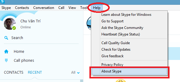 Làm thế nào để biết phiên bản hiện tại của Skype đang dùng
