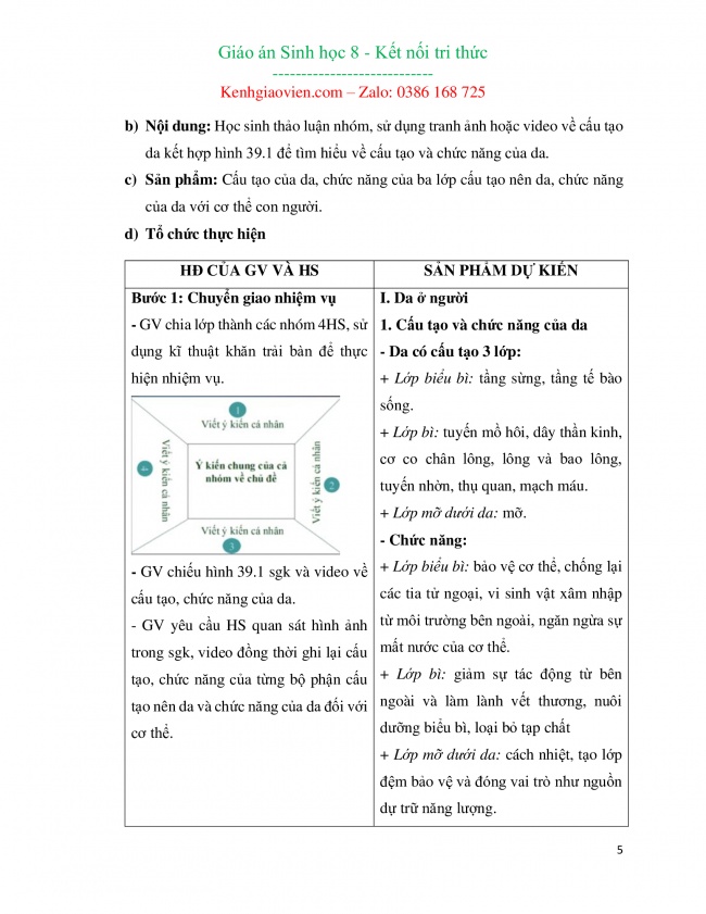 Giáo án sinh học 8 mới năm 2023 kết nối tri thức