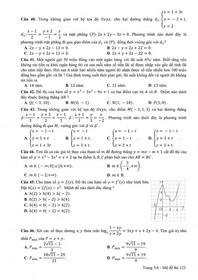 Đề và đáp án môn Toán mã đề 123 thi THPT quốc gia năm 2017 - đáp án của bộ GD-ĐT