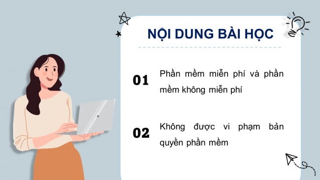 Soạn giáo án điện tử tin học 4 cánh diều Chủ đề D Bài học: Tôn trọng quyền tác giả của phần mềm