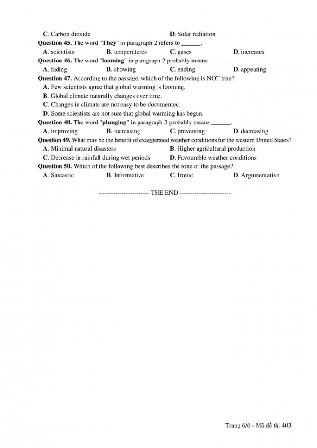 Đề và đáp án môn Tiếng Anh mã đề 403 thi THPT quốc gia năm 2017 - đáp án của bộ GD-ĐT