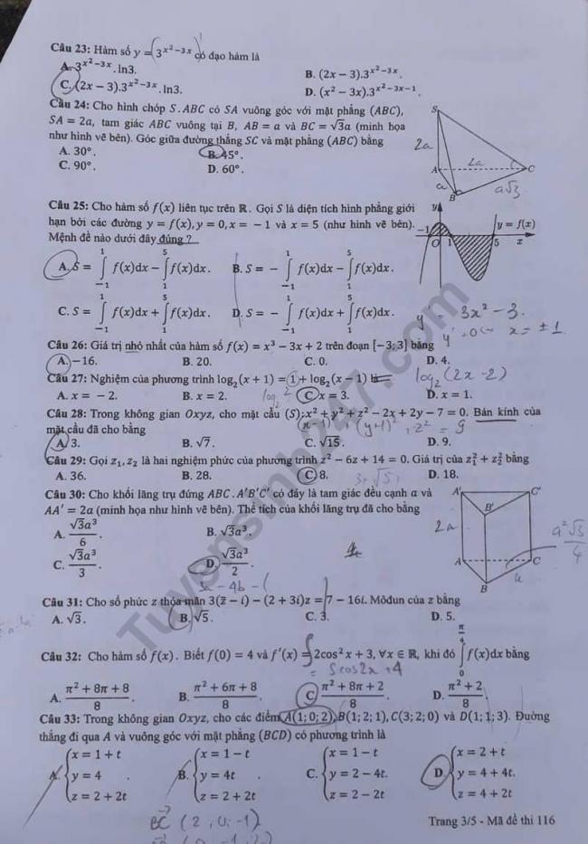 Thi THPTQG 2019: Đề thi và đáp án môn Toán mã đề 116