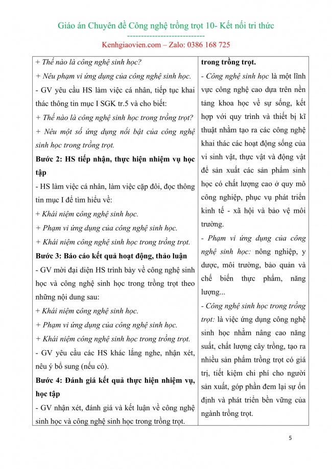 Giáo án word chuyên đề công nghệ trồng trọt 10 kết nối tri thức cả năm