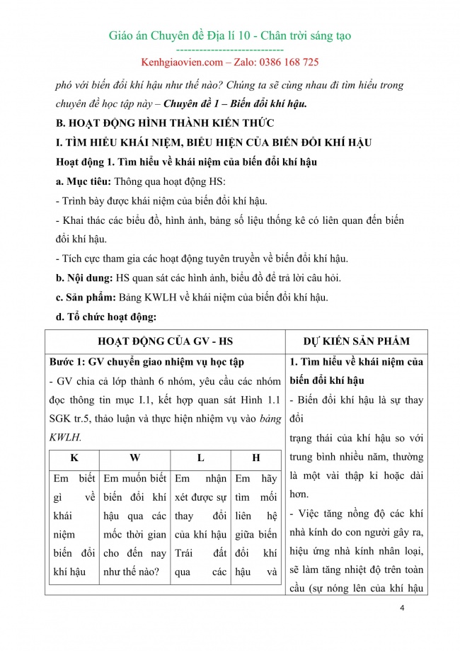 Giáo án word chuyên đề địa lí 10 chân trời sáng tạo cả năm