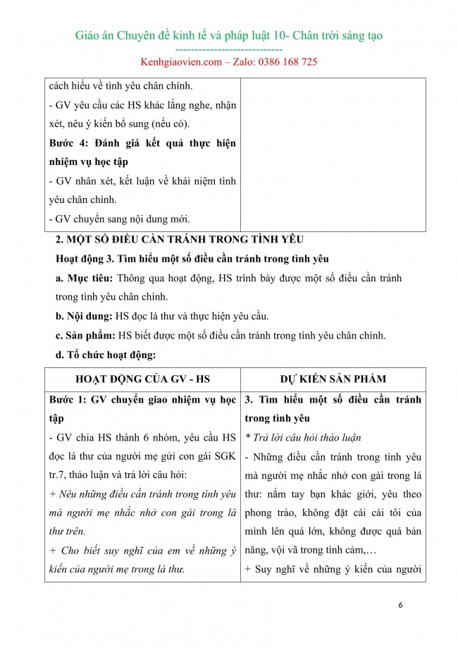 Giáo án word chuyên đề giáo dục kinh tế pháp luật 10 chân trời sáng tạo cả năm