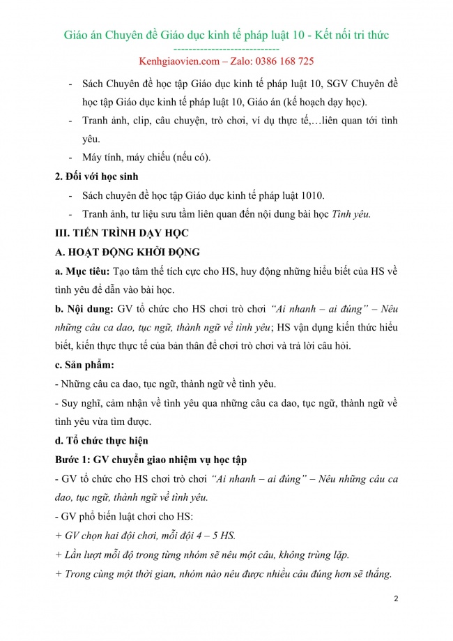 Giáo án word chuyên đề giáo dục kinh tế pháp luật 10 kết nối tri thức cả năm