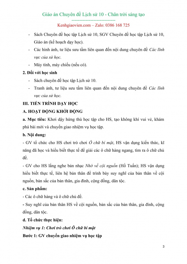 Giáo án word chuyên đề lịch sử 10 chân trời sáng tạo cả năm