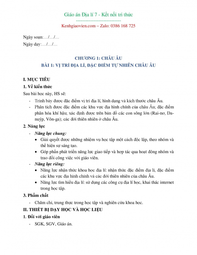 Tải GA word địa lí 7 kết nối tri thức