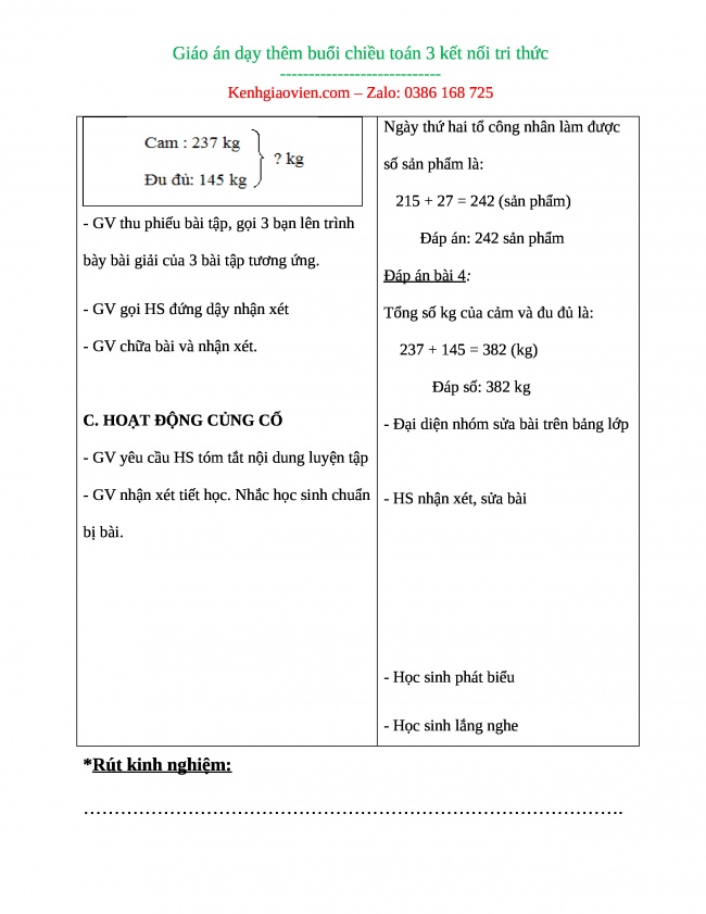 Tải GA dạy thêm toán 3 kết nối tri thức