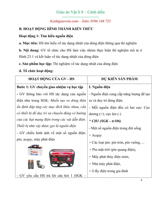 Giáo án vật lí 8 mới năm 2023 cánh diều