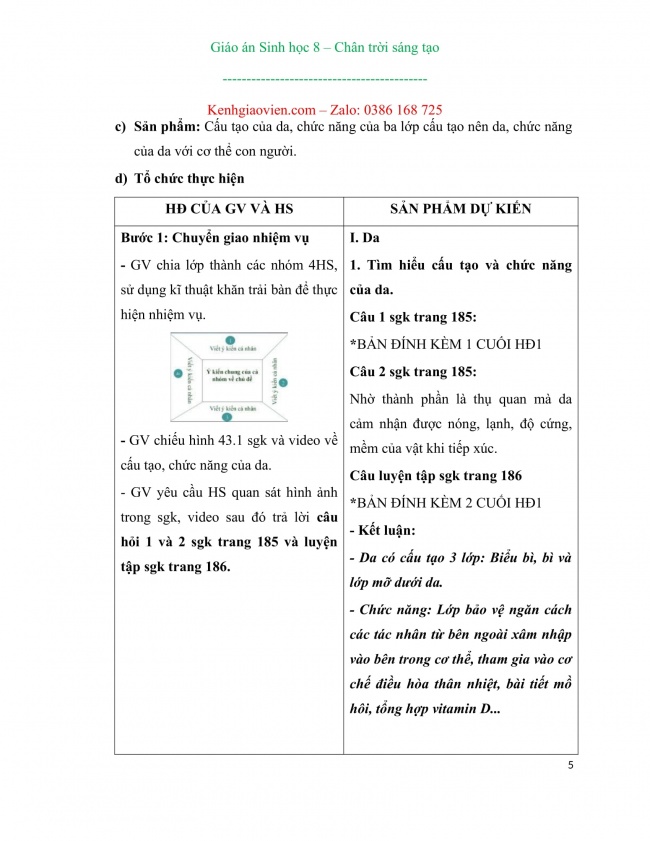 Giáo án sinh học 8 mới năm 2023 chân trời sáng tạo 