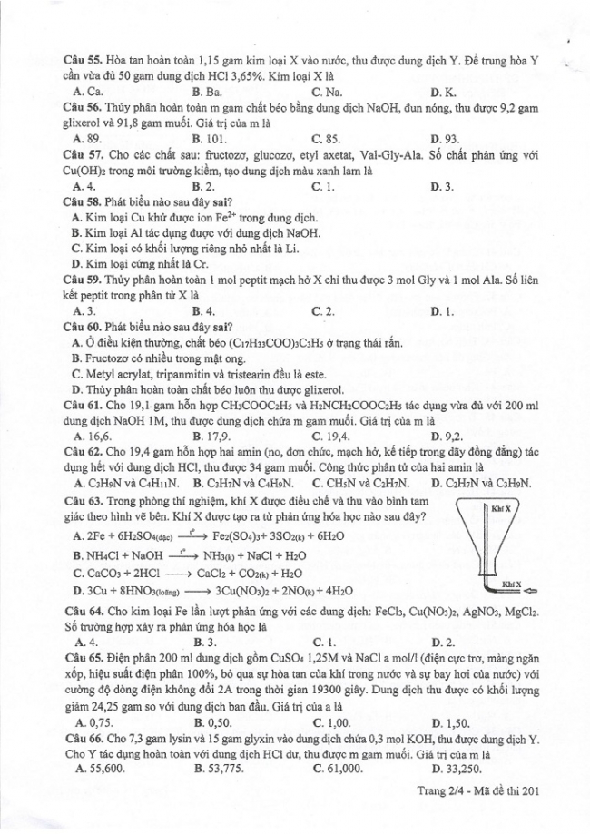 Đề và đáp án môn Hóa học mã đề 201 thi THPT quốc gia năm 2017 - đáp án của bộ GD-ĐT