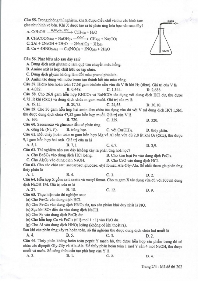 Đề và đáp án môn Hóa học mã đề 202 thi THPT quốc gia năm 2017 - đáp án của bộ GD-ĐT