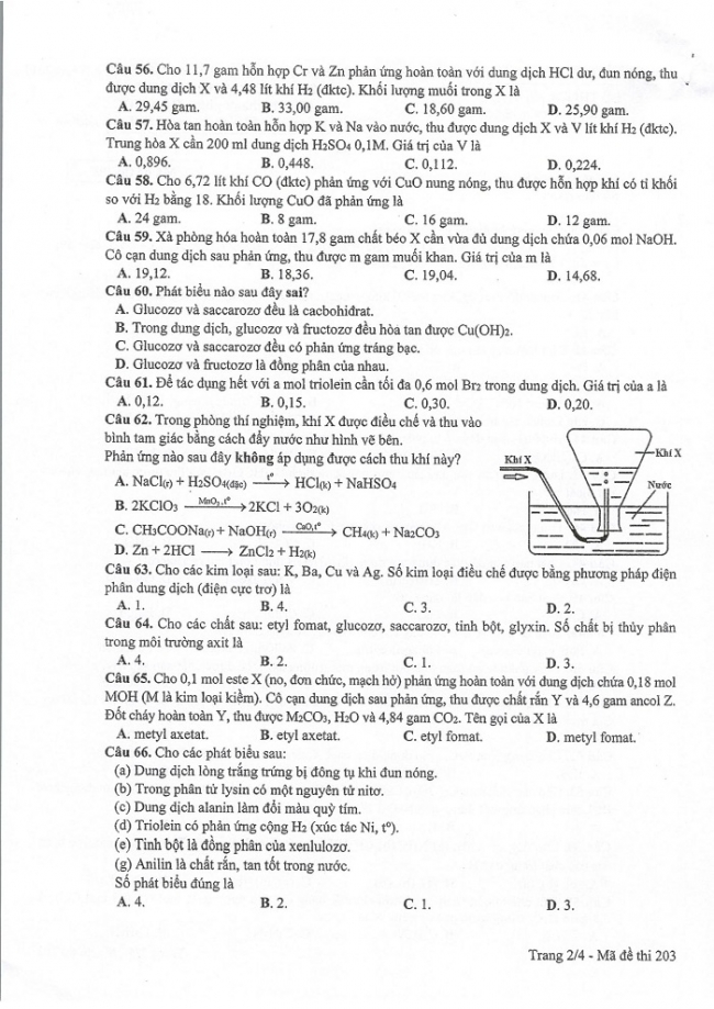 Đề và đáp án môn Hóa học mã đề 203 thi THPT quốc gia năm 2017 - đáp án của bộ GD-ĐT