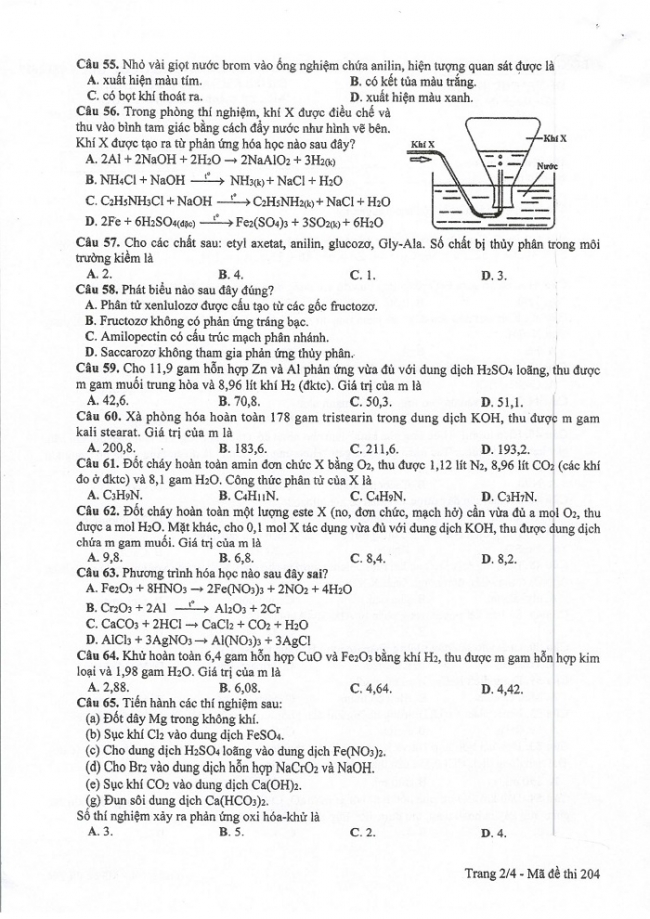 Đề và đáp án môn Hóa học mã đề 204 thi THPT quốc gia năm 2017 - đáp án của bộ GD-ĐT