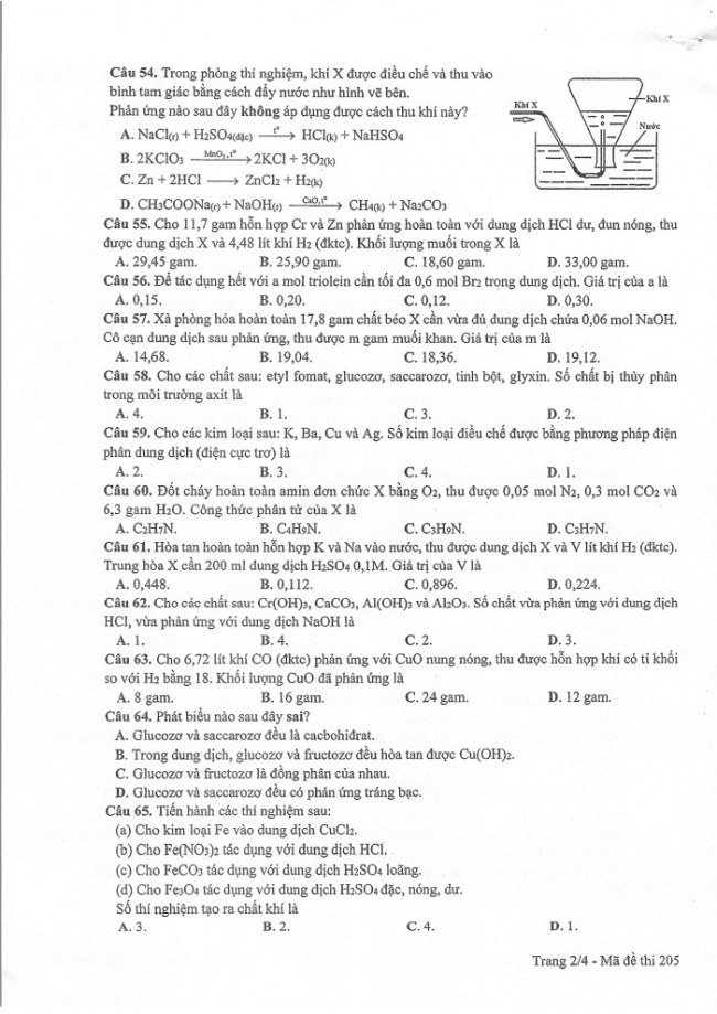 Đề và đáp án môn Hóa học mã đề 205 thi THPT quốc gia năm 2017 - đáp án của bộ GD-ĐT