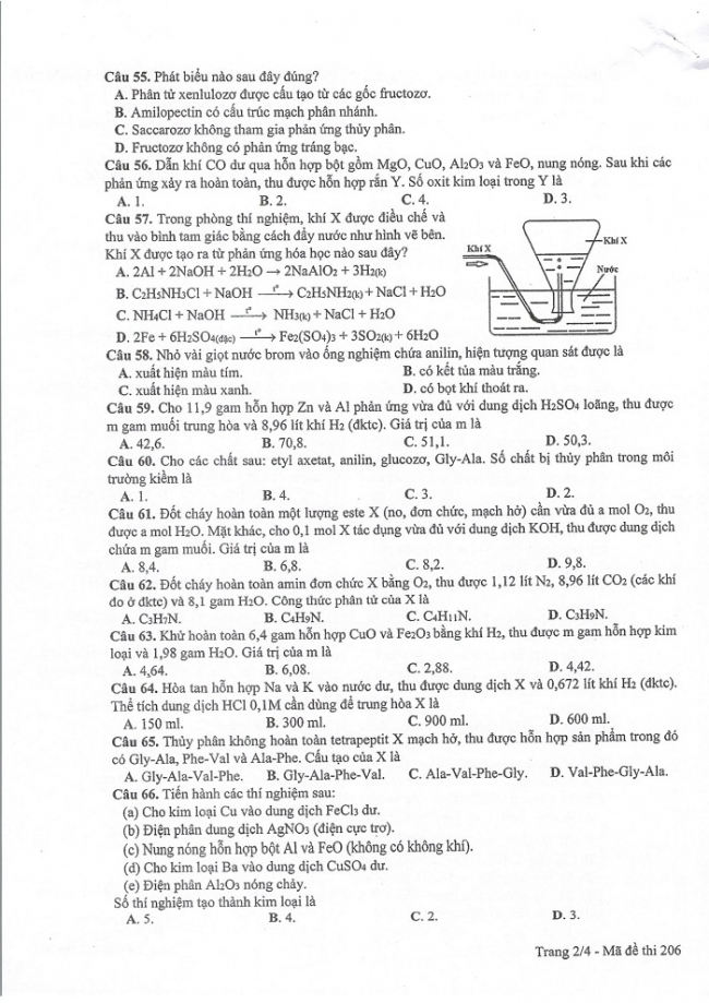 Đề và đáp án môn Hóa học mã đề 206 thi THPT quốc gia năm 2017 - đáp án của bộ GD-ĐT