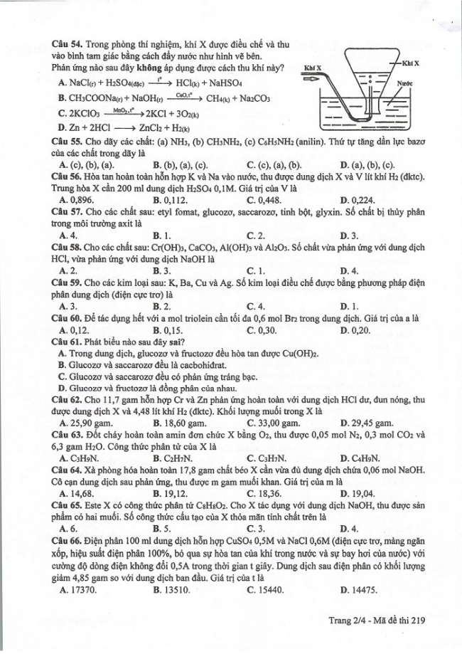 Đề và đáp án môn Hóa học mã đề 219 thi THPT quốc gia năm 2017 - đáp án của bộ GD-ĐT