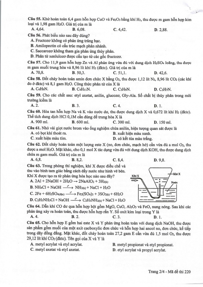 Đề và đáp án môn Hóa học mã đề 220 thi THPT quốc gia năm 2017 - đáp án của bộ GD-ĐT