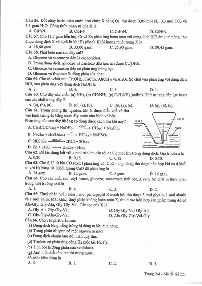 Đề và đáp án môn Hóa học mã đề 221 thi THPT quốc gia năm 2017 - đáp án của bộ GD-ĐT