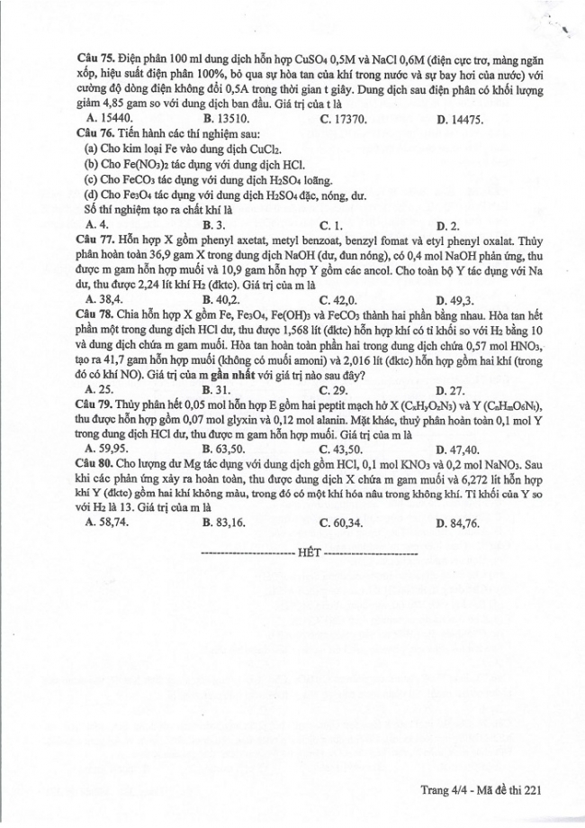 Đề và đáp án môn Hóa học mã đề 221 thi THPT quốc gia năm 2017 - đáp án của bộ GD-ĐT