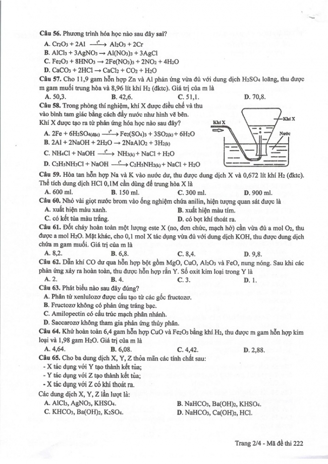 Đề và đáp án môn Hóa học mã đề 222 thi THPT quốc gia năm 2017 - đáp án của bộ GD-ĐT