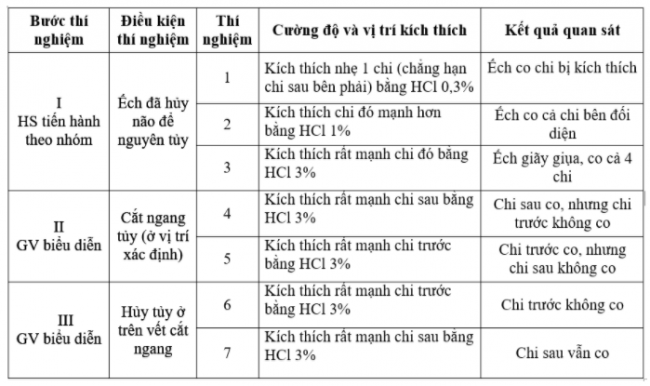 Giải sinh 8 bài 44: Thực hành Tìm hiểu chức năng (liên quan đến cấu tạo) của tủy sống