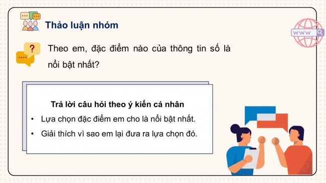 Soạn giáo án điện tử Tin học 8 CD Chủ đề C Bài 1: Dữ liệu số trong thời đại thông tin