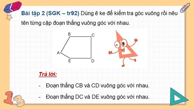 Soạn giáo án điện tử toán 4 KNTT Bài 27: Hai đường thẳng vuông góc