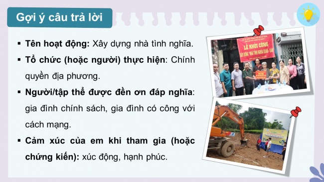 Soạn giáo án điện tử tiếng việt 4 CTST CĐ 1 Bài 6 Nói và nghe: Kể về một hoạt động đền ơn đáp nghĩa hoặc một hoạt động thiện nguyện; Viết: Trả bài văn kể chuyện