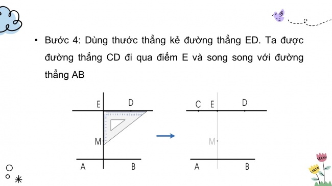 Soạn giáo án điện tử toán 4 cánh diều Bài 22: Hai đường thẳng song song. Vẽ hai đường thẳng song song