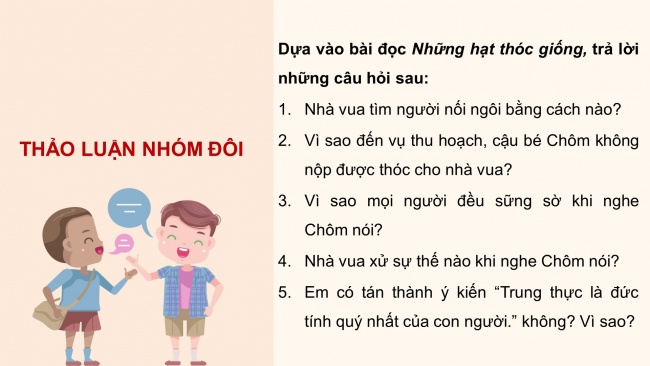 Soạn giáo án điện tử tiếng việt 4 cánh diều Bài 3 Đọc 3: Những hạt thóc giống