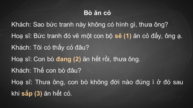 Soạn giáo án điện tử Tiếng Việt 4 CD Bài 6 Luyện từ và câu 2: Luyện tập về động từ