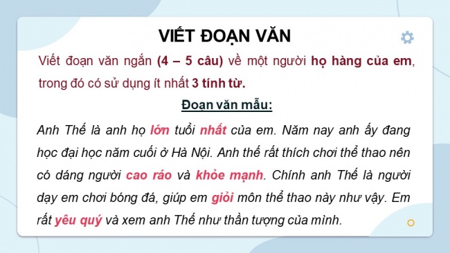 Soạn giáo án điện tử Tiếng Việt 4 CD Bài 7 Luyện từ và câu 2: Luyện tập về tính từ