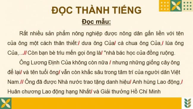 Soạn giáo án điện tử Tiếng Việt 4 CD Bài 8 Đọc 2: Nhà bác học của đồng ruộng