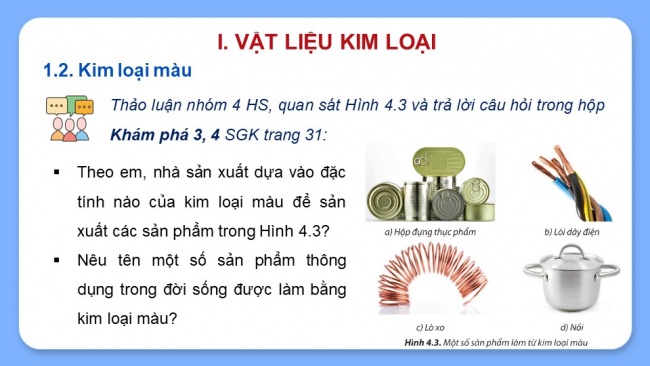 Soạn giáo án điện tử Công nghệ 8 CTST Bài 4: Vật liệu cơ khí