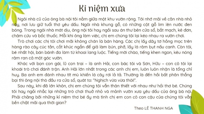 Soạn giáo án điện tử Tiếng Việt 4 CD Bài 7 Đọc 2: Kỉ niệm xưa