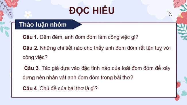 Soạn giáo án điện tử Tiếng Việt 4 CD Bài 7 Đọc 4: Anh đom đóm