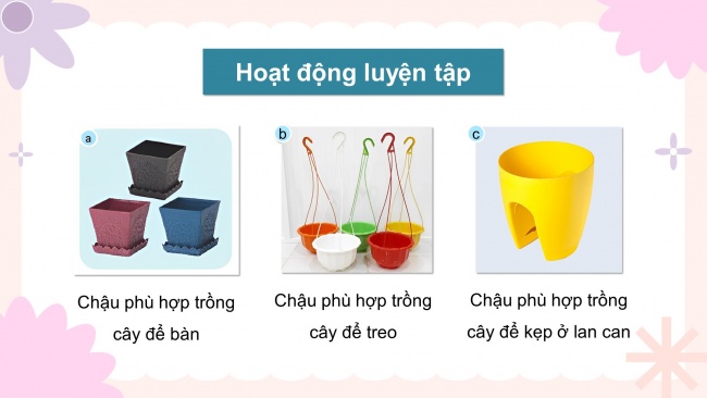 Soạn giáo án điện tử công nghệ 4 KNTT bài 3: Vật liệu và dụng cụ trồng hoa, cây cảnh trong