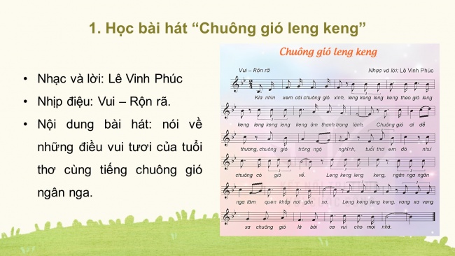 Soạn giáo án điện tử âm nhạc 4 KNTT Tiết 2: Ôn đọc nhạc: Bài số 1; Hát: Chuông gió leng keng