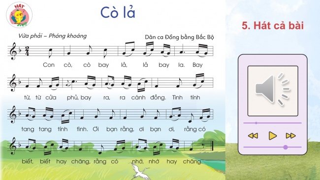 Soạn giáo án điện tử âm nhạc 4 cánh diều Tiết 5: Hát: Cò lả