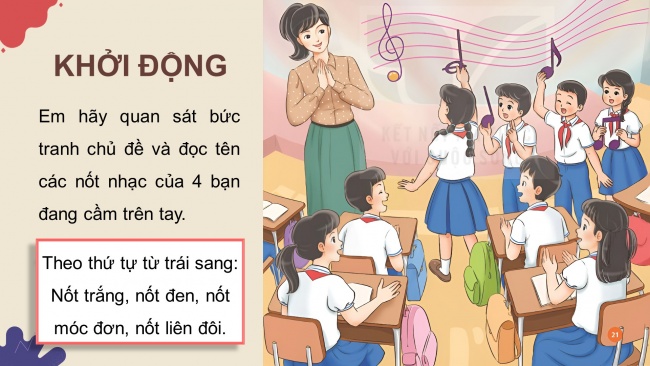 Soạn giáo án điện tử âm nhạc 4 KNTT Tiết 9: Lí thuyết âm nhạc: Giới thiệu các hình nốt; Đọc nhạc: Bài số 2