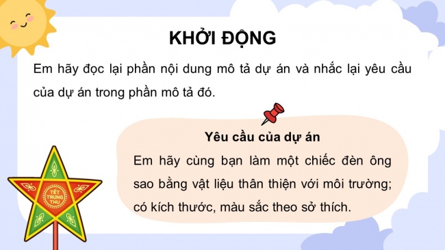 Soạn giáo án điện tử công nghệ 4 CTST Dự án 2: Em làm đèn ông sao