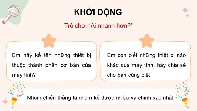 Soạn giáo án điện tử tin học 4 cánh diều Chủ đề A1 Bài 1: Phần cứng máy tính