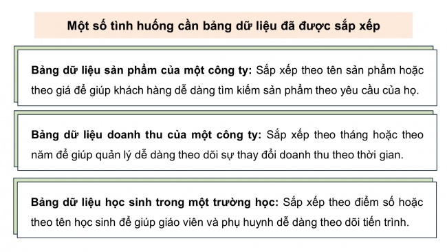 Soạn giáo án điện tử Tin học 8 CD Chủ đề E1 Bài 2: Sắp xếp dữ liệu