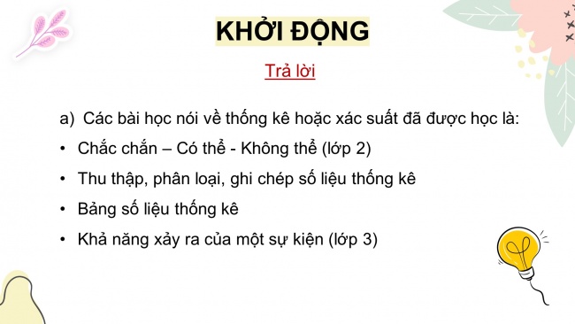 Soạn giáo án điện tử toán 4 cánh diều Bài 3: Ôn tập về một số yếu tố thống kê và xác suất