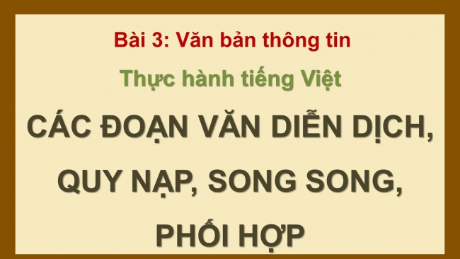 Soạn giáo án điện tử Ngữ văn 8 CD Bài 3 TH tiếng Việt: Các đoạn văn diễn dịch, quy nạp, song song, phối hợp