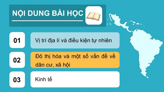 Soạn giáo án điện tử địa lí 11 Cánh diều Bài 7: Vị trí địa lí, điều kiện tự nhiên, dân cư, xã hội và kinh tế khu vực Mỹ La-tinh (Phần 1)